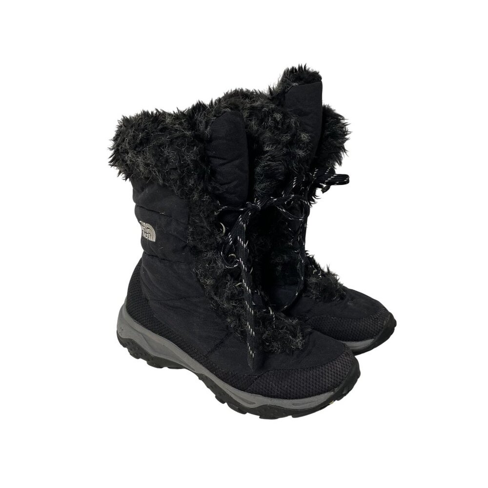 The North Face Insulated Winter Boots Size 7 Black Faux Fur Trim